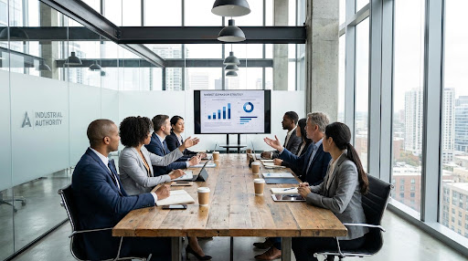 Professional corporate B2B strategy meeting