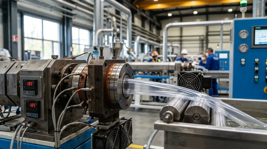 Maquina Industrial Moderna De Extrusao De Pvc Em Operacao | RM GOLD Gestão Comercial B2B